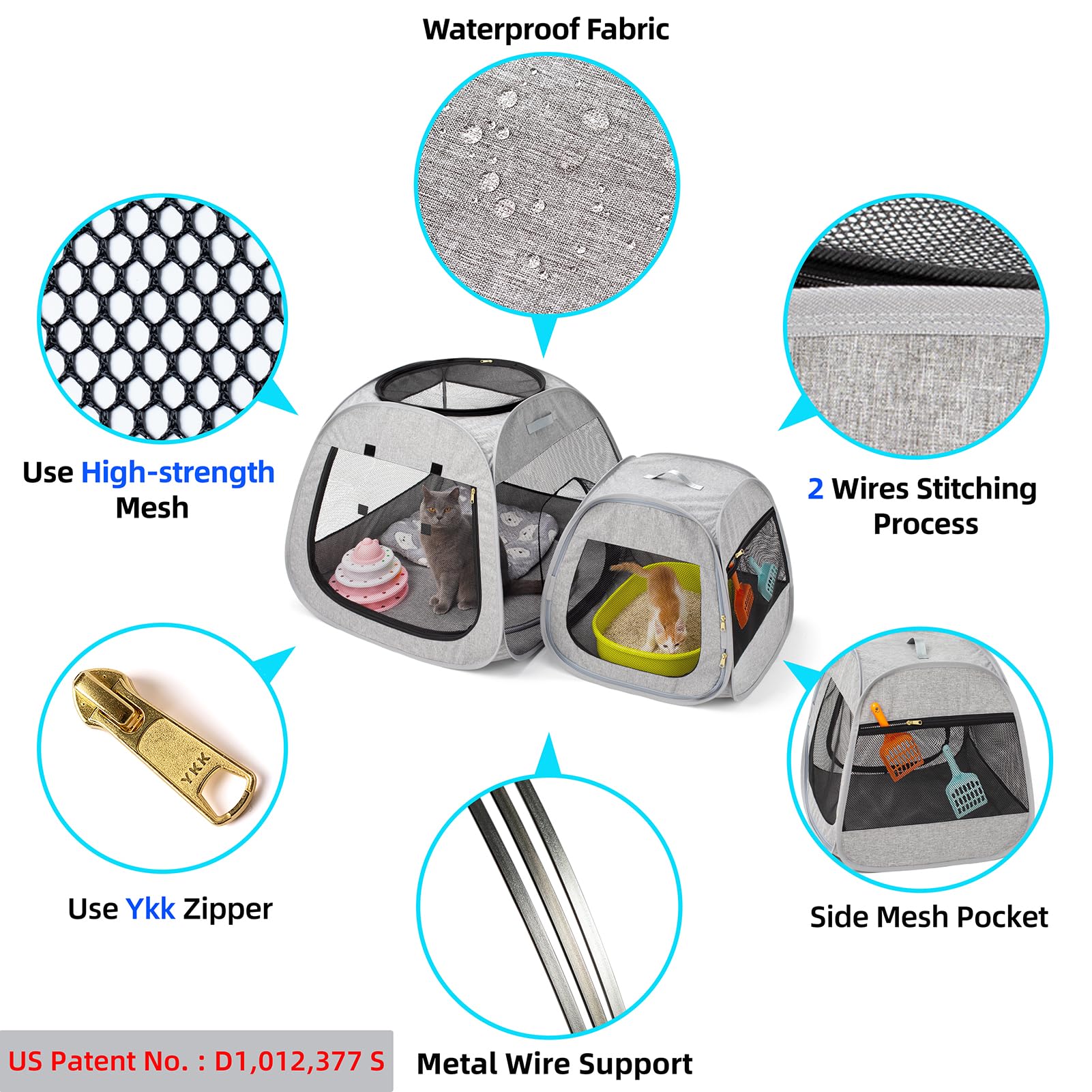 Tenrai Portable Cat Playpen removable bottom allows paws on grass and varied surfaces.