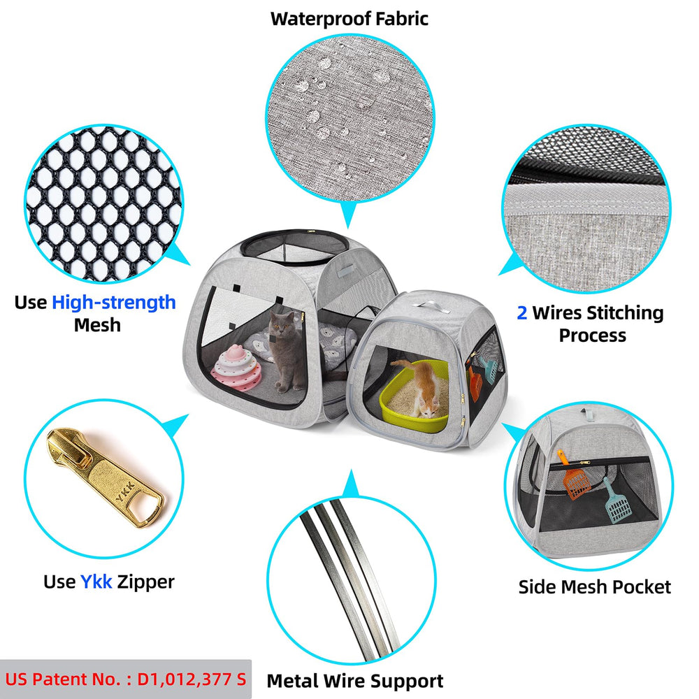 Tenrai Portable Cat Playpen removable bottom allows paws on grass and varied surfaces.