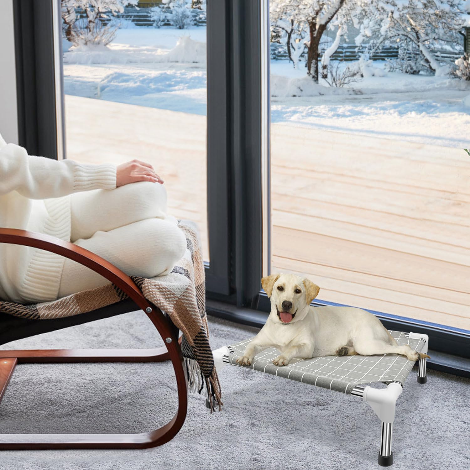 Tensorsine gray-background pet bed presents warm, minimalist styling