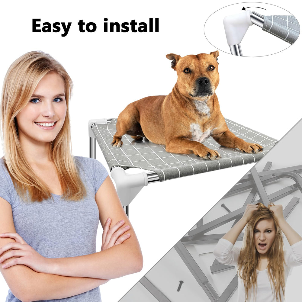 Tensorsine portable raised pet bed disassembles for storage or travel