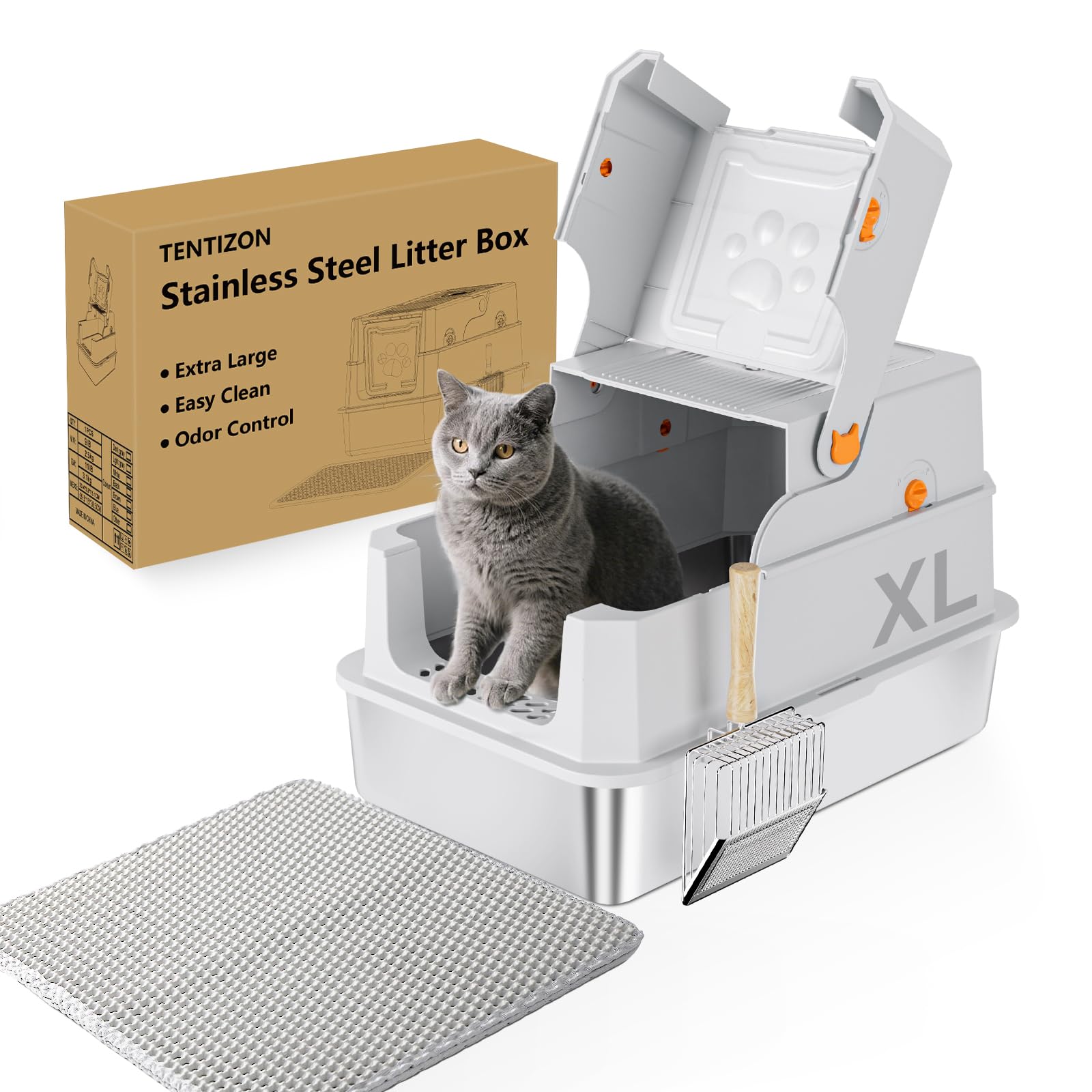 Tentizon stainless steel litter box with lid in XL size for big cats