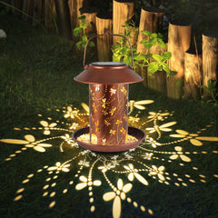 Tepaken dragonfly lantern bird feeder hanging from a tree for outdoor decor.