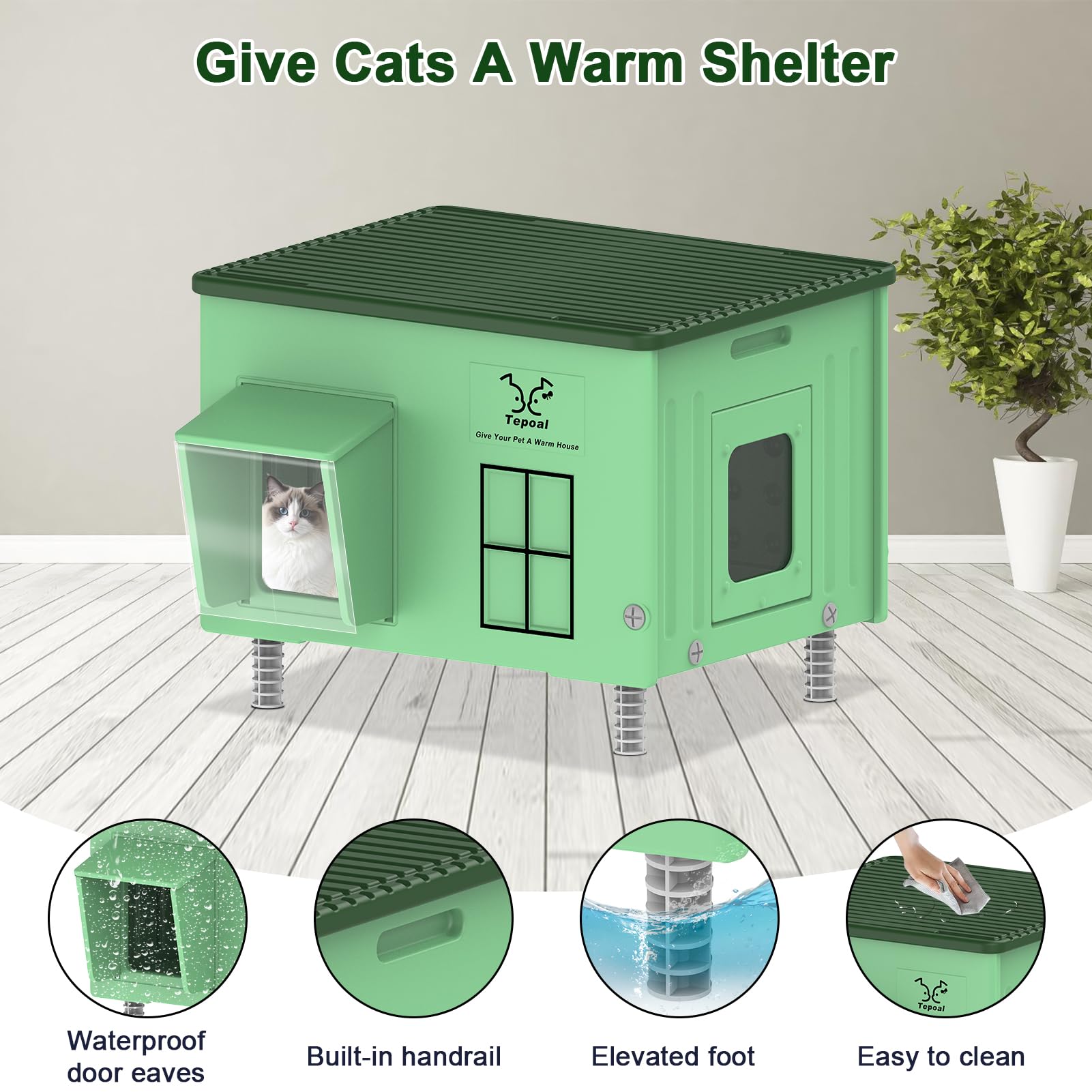 Tepoal cat house dimensions 21.6 by 17 by 17.5 inches