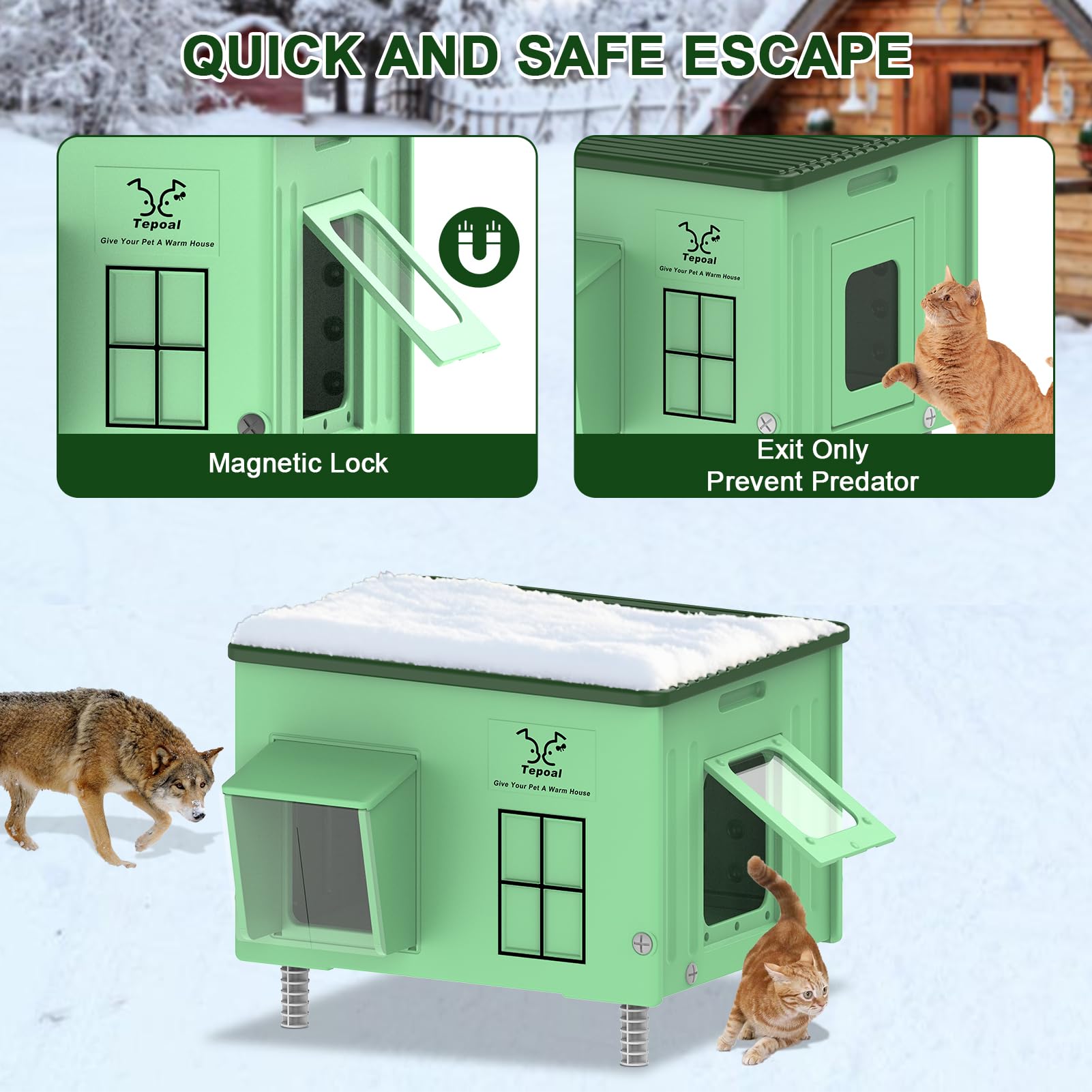 Tepoal cat house safety escape door with magnetic closure