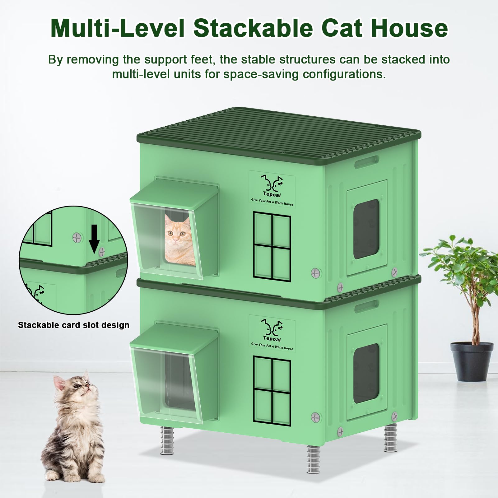 Tepoal cat house stackable design saves space in barns