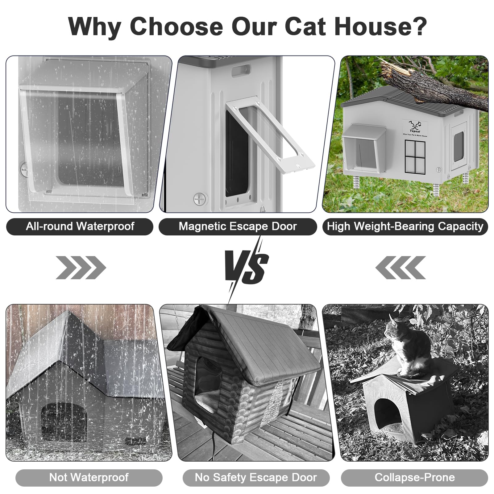 Tepoal easy-assembly stackable cat house saves floor space