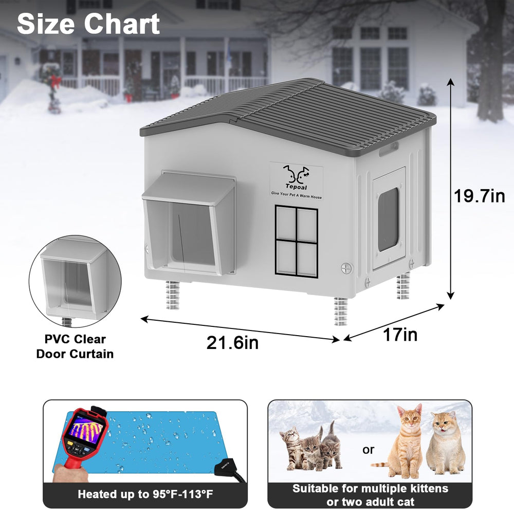 Tepoal heated cat house insulation with double-layer walls minimizes heat loss