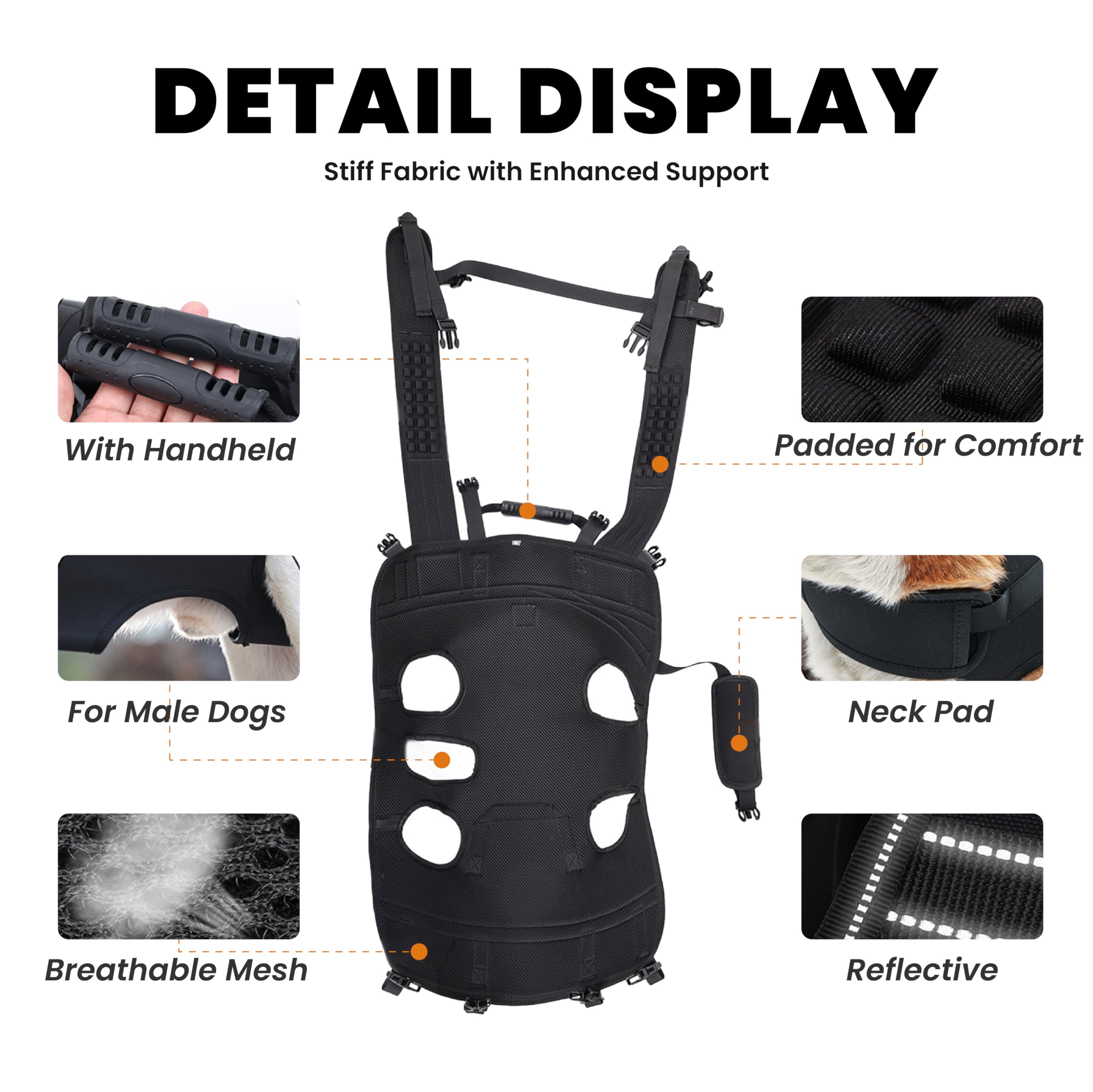 Terapaton dog lift harness dual-handle design aids lifting and stability during walks.