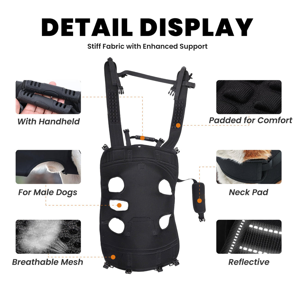 Terapaton dog lift harness backpack with dual handles for stable lifting