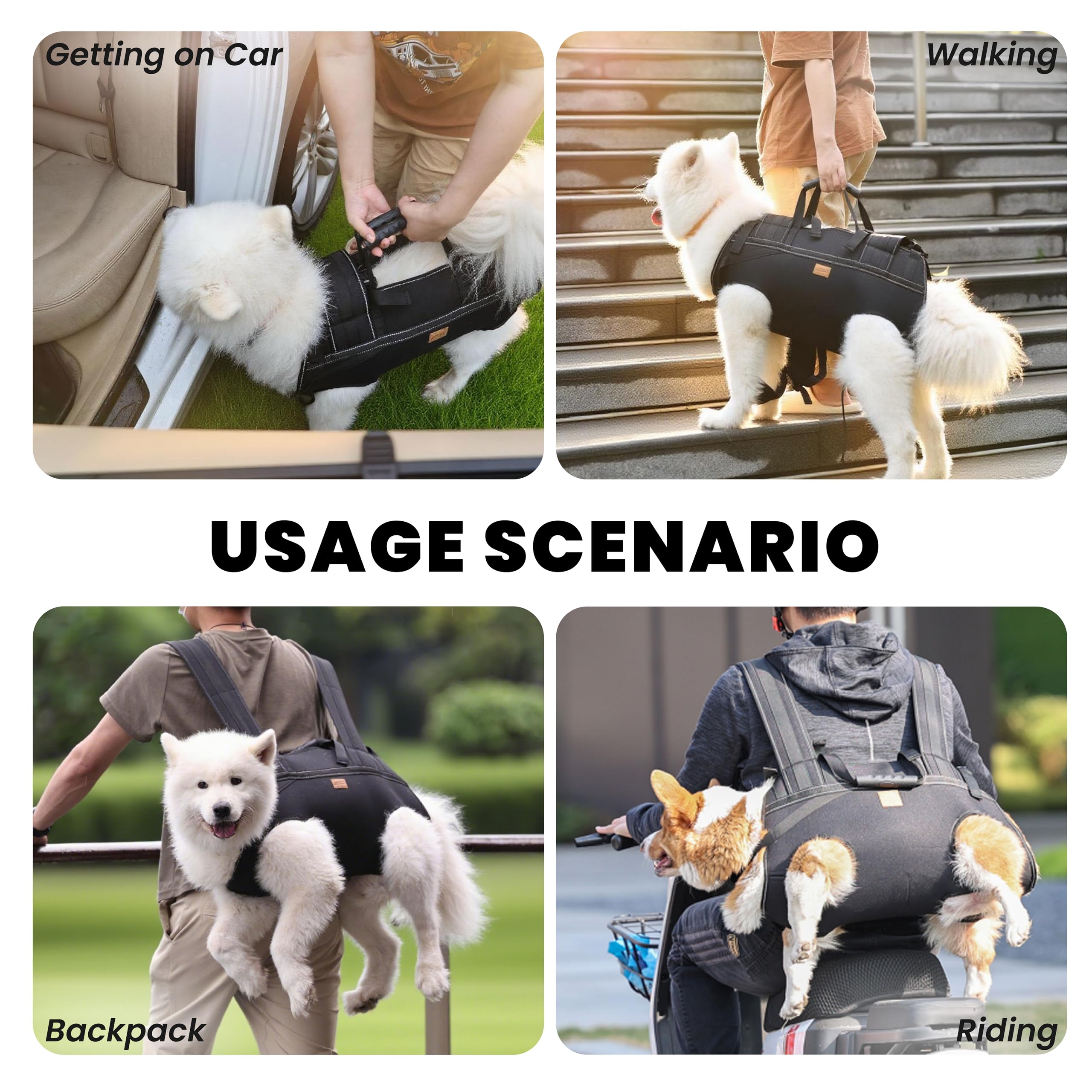 Terapaton dog lift harness shows durable oxford fabric for comfort