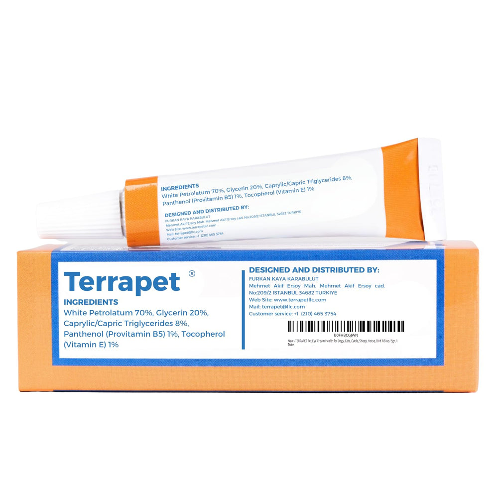 TERRAPET eye cream tube on shelf indicates easy access for routine pet care