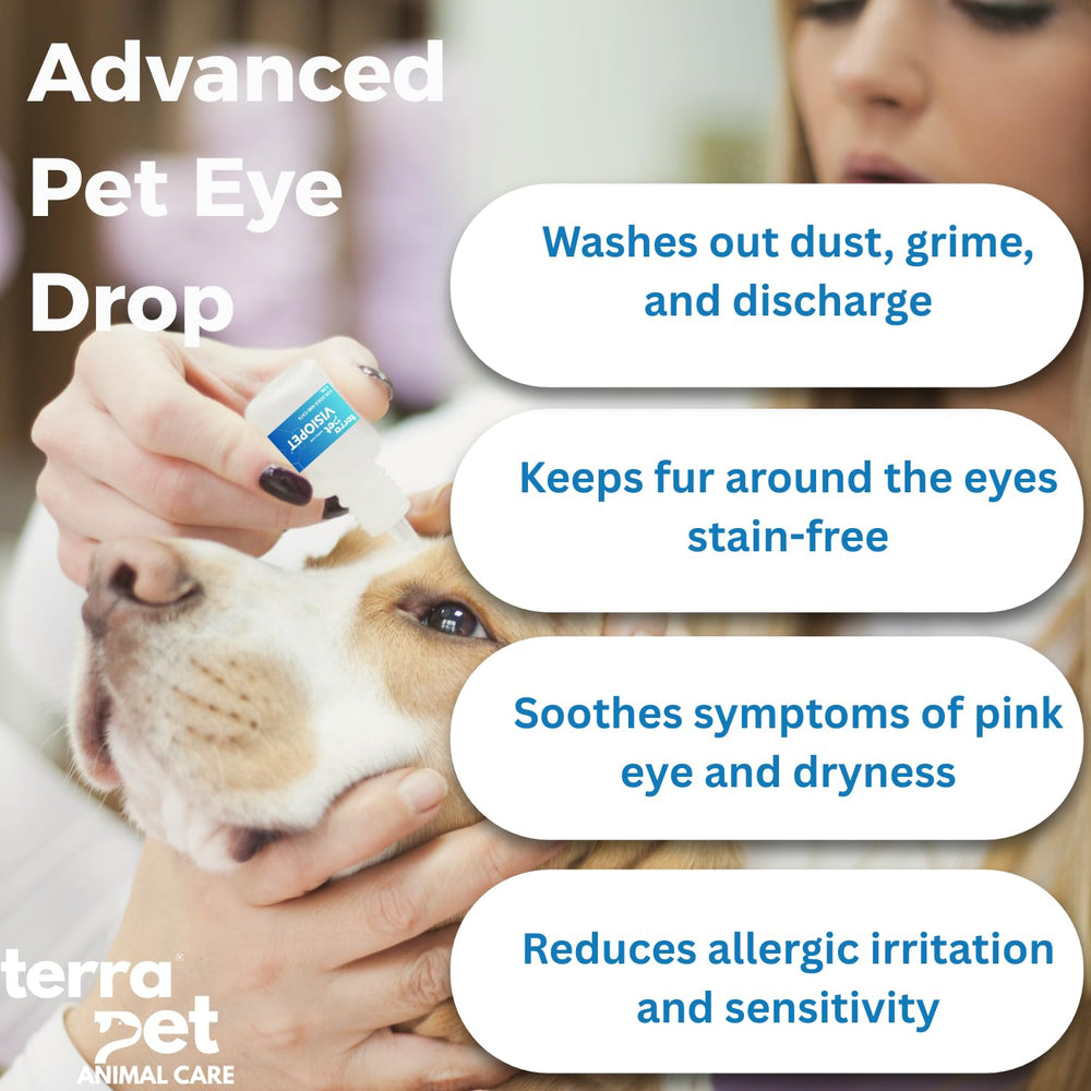 TERRAPET Visiopet dog eye care scene showing soothing, gentle care.