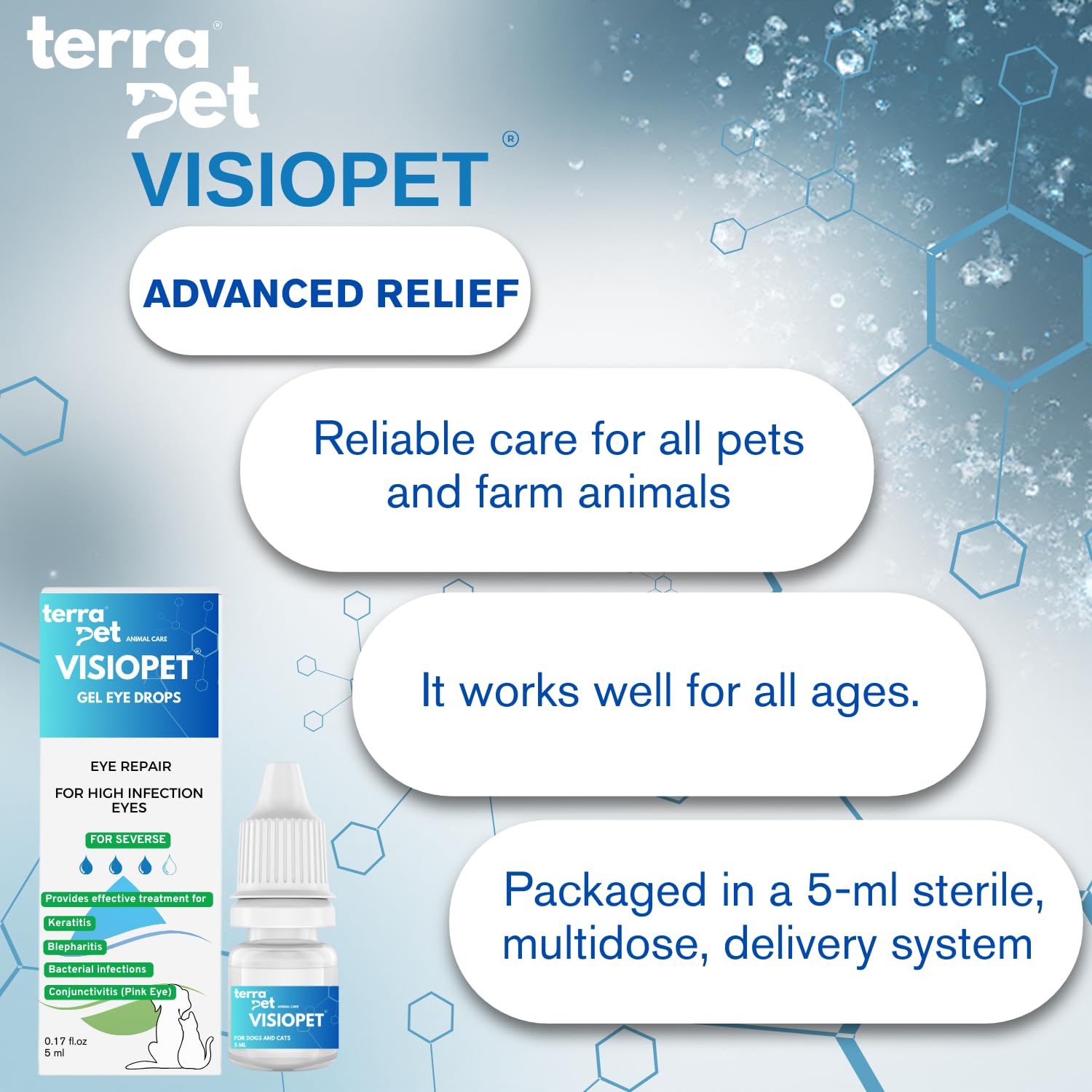 TERRAPET Visiopet no-alcohol gentle formula suitable for regular use.