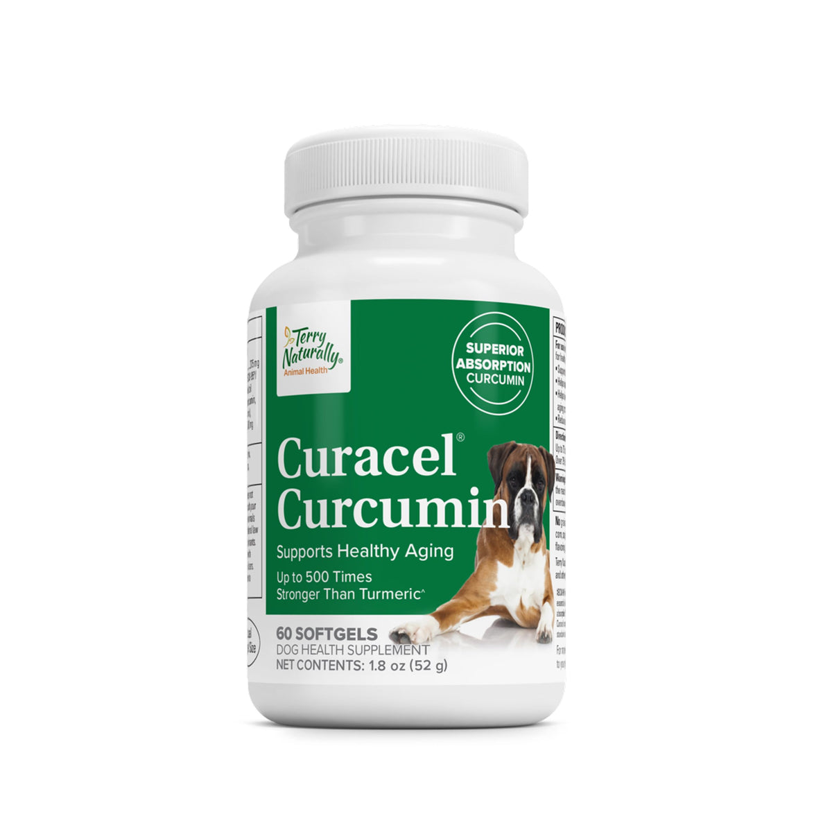 Terry Naturally Curacel Curcumin dog bottle front for easy-dose canine health.