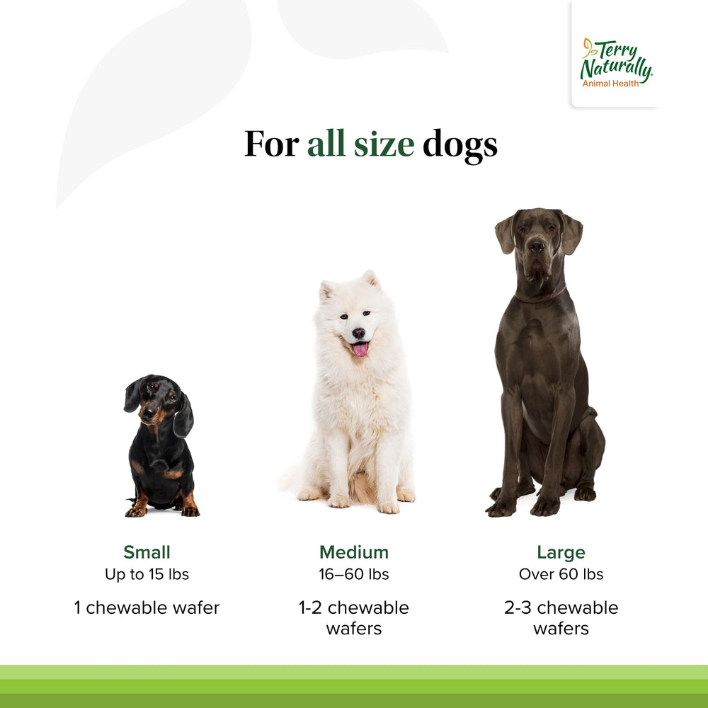 Terry Naturally dosing guide demonstrates weight-based serving options.
