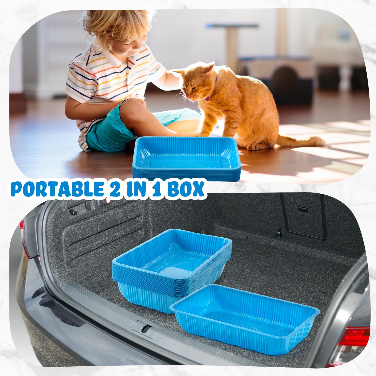 Tessco for you blue disposable litter tray packaging ready for gifting