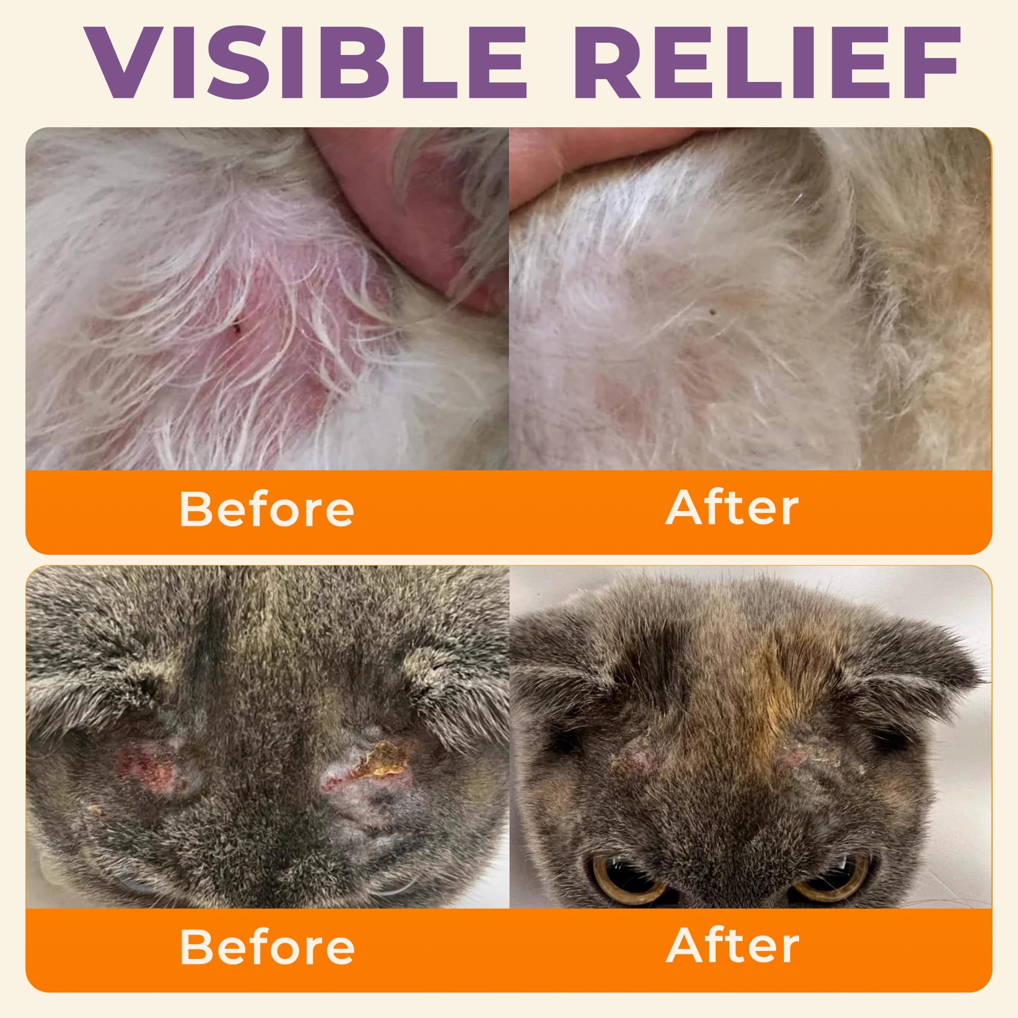 Tetesol Dog Skin Soother cream on a cat coat for sensitive skin care.