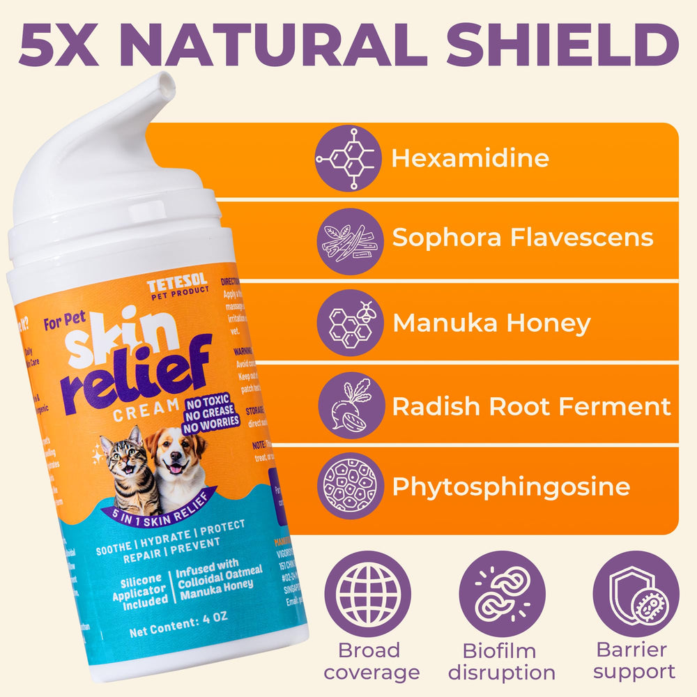 Tetesol Dog Skin Soother cucumber calendula blend closeup for calming care.