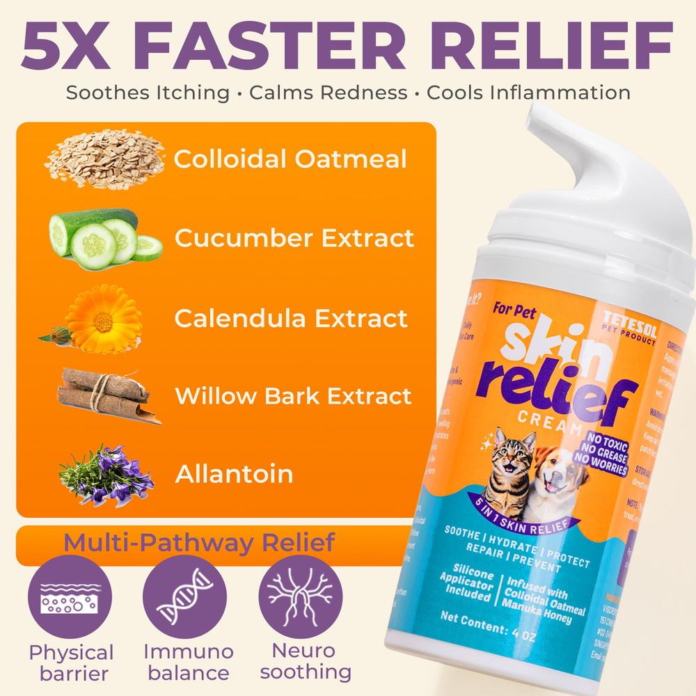Tetesol Dog Skin Soother oatmeal ingredient closeup highlighting soothing base.