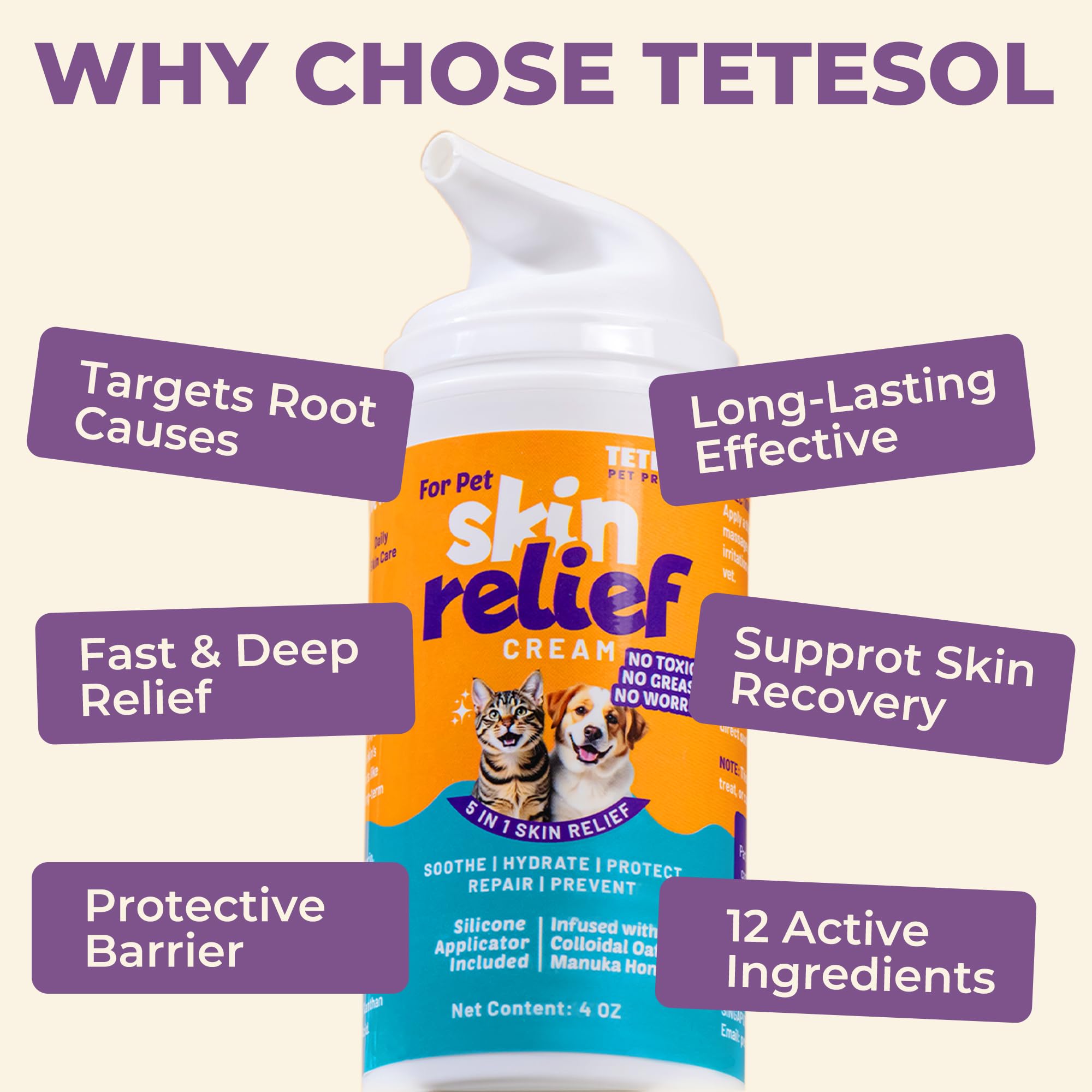 Tetesol Dog Skin Soother spot treatment on a dog paw for quick relief.