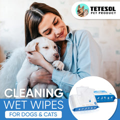 Tetesol dog wipes paws cleaning for quick mud removal after walks.