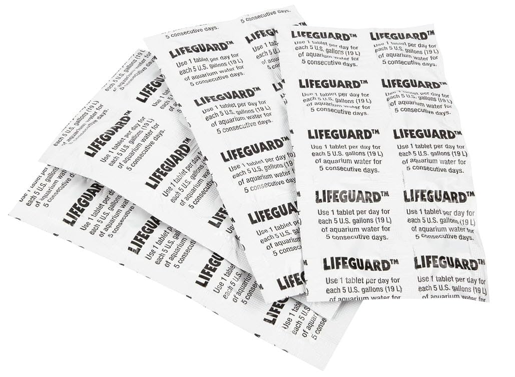 Tetra Lifeguard treatment bundle shown in an aquarium setup for a five-day regimen.