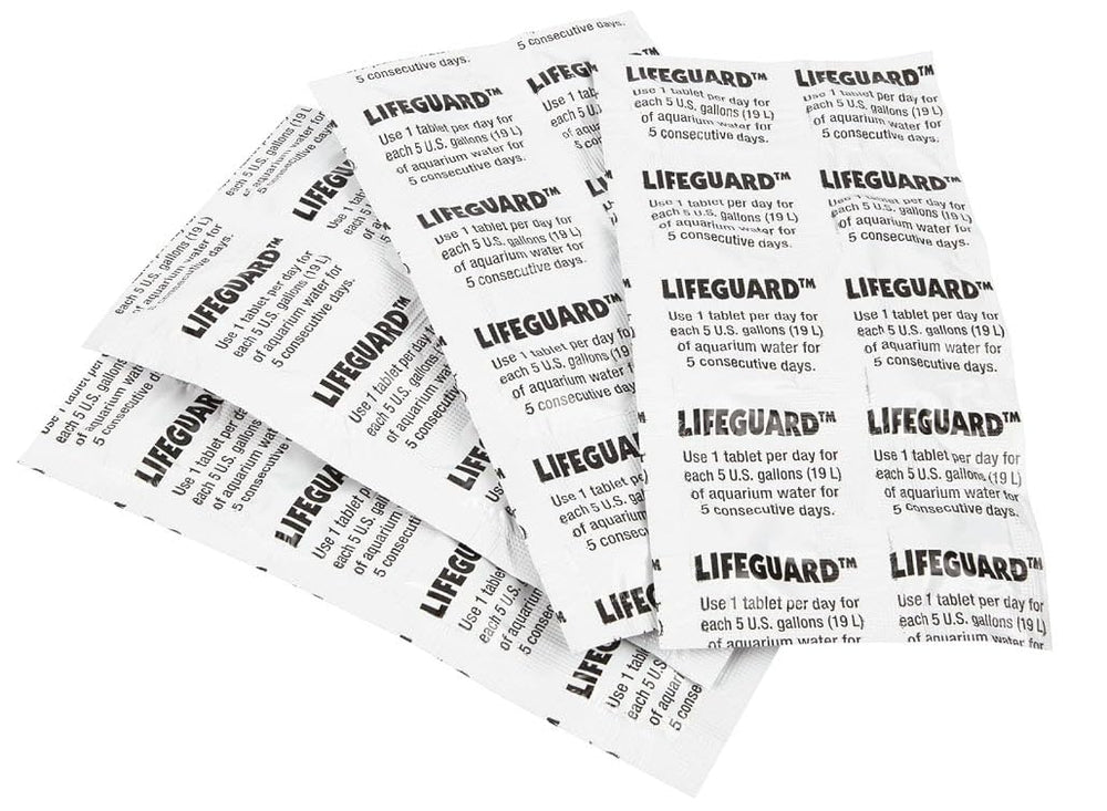 Tetra Lifeguard treatment bundle shown in an aquarium setup for a five-day regimen.