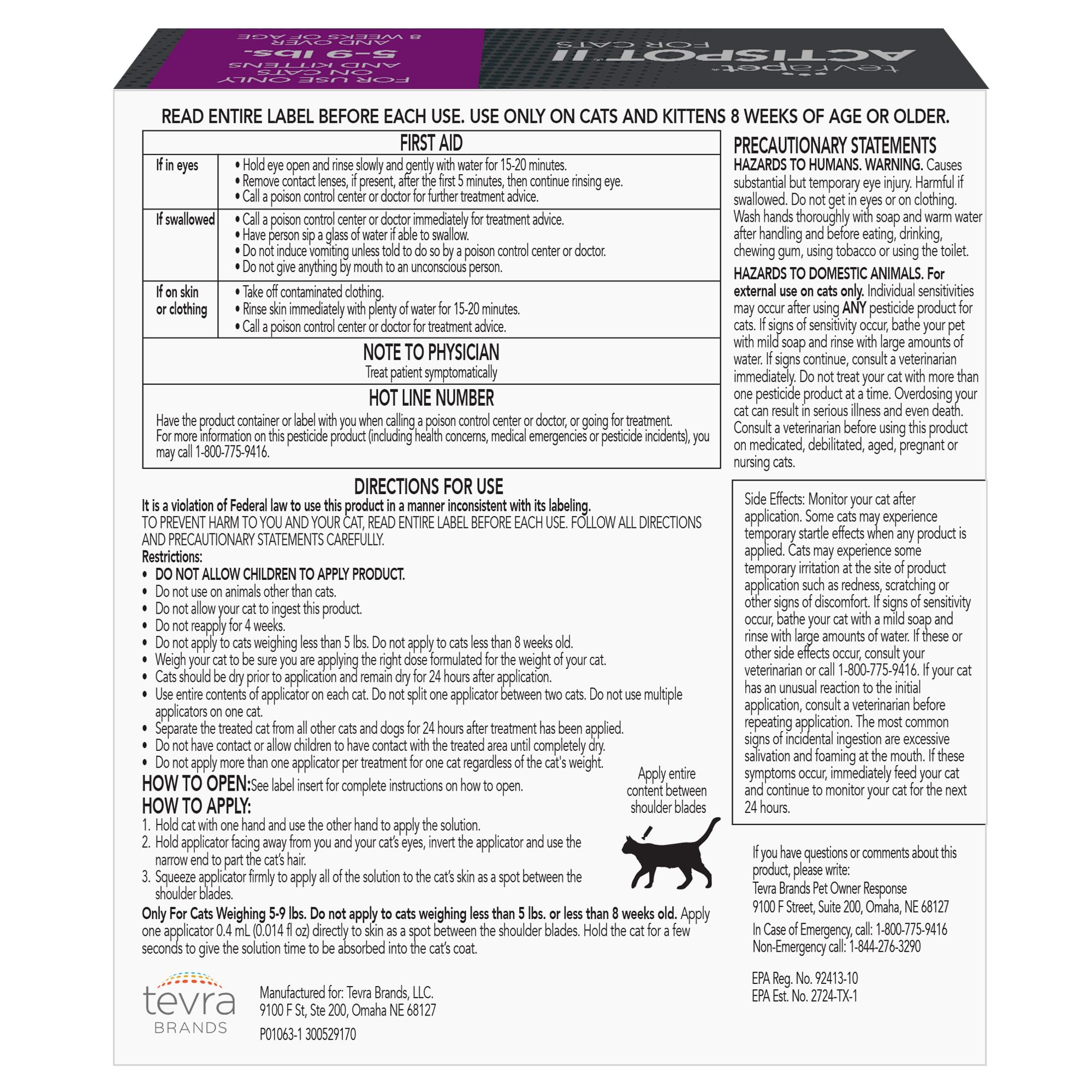 TevraPet Actispot II made-in-USA label emphasizes quality and safety.