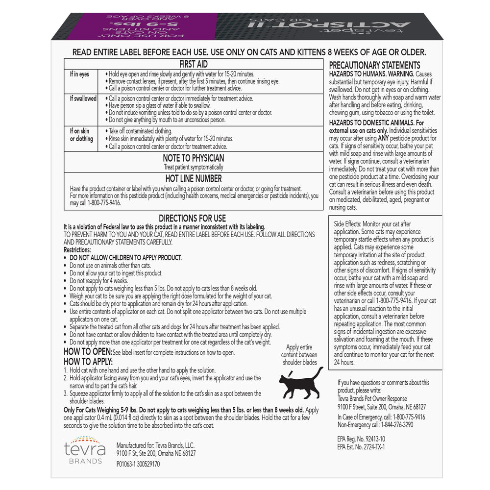 TevraPet Actispot II made-in-USA label emphasizes quality and safety.