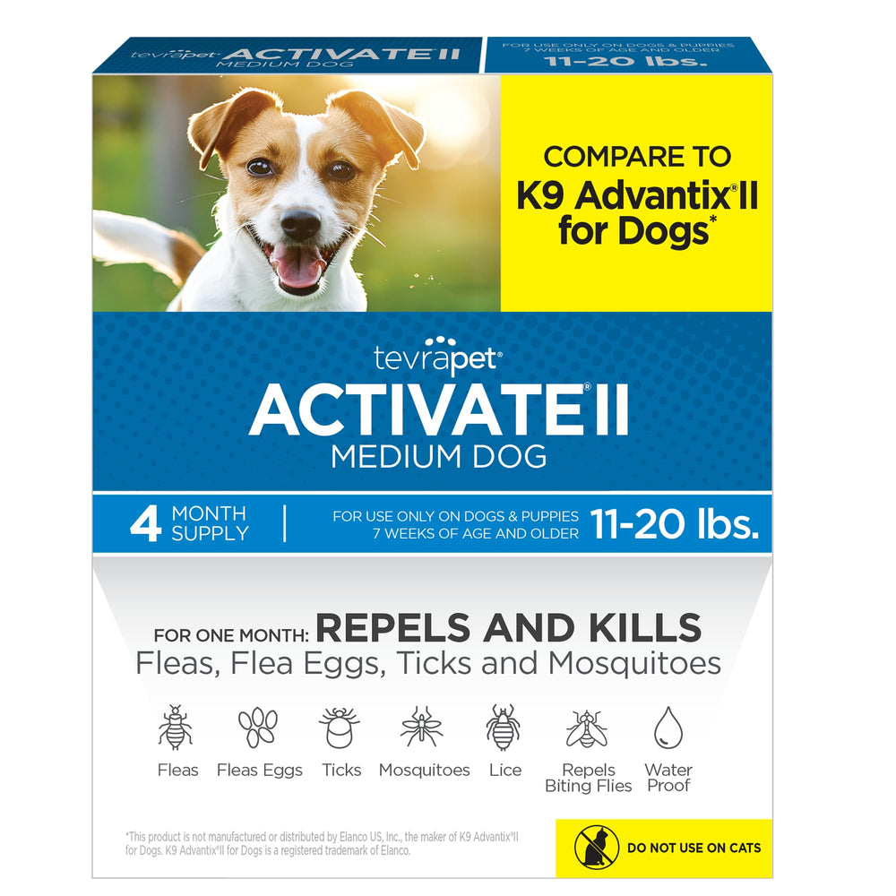 TevraPet Activate II box front shows the packaging for monthly flea treatment.