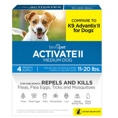 TevraPet Activate II box front shows the packaging for monthly flea treatment.