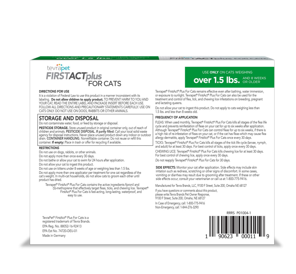 TevraPet FirstAct Plus label closeup showing active ingredients
