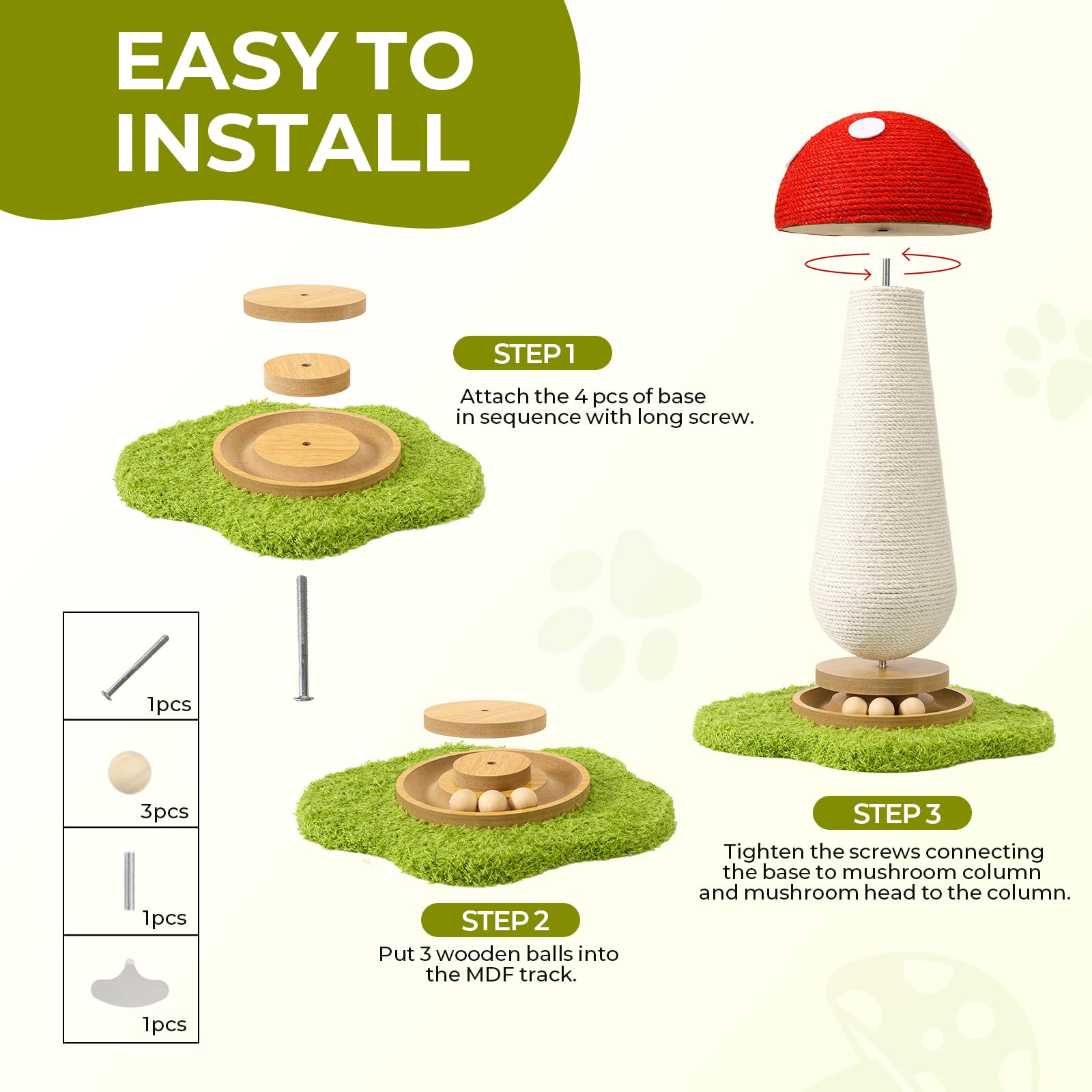 TEWIWAP mushroom scratcher easy-assembly ensures quick setup for busy households