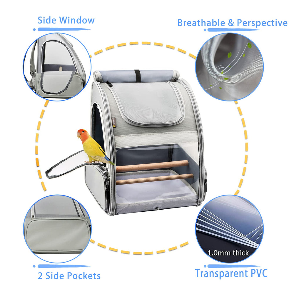 Texsens bird-carrier front window view captures scenery for curious small birds.