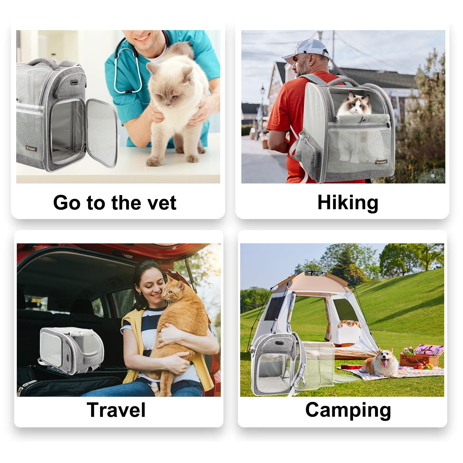 Texsens cat backpack airline-approved carry options support easy travel.