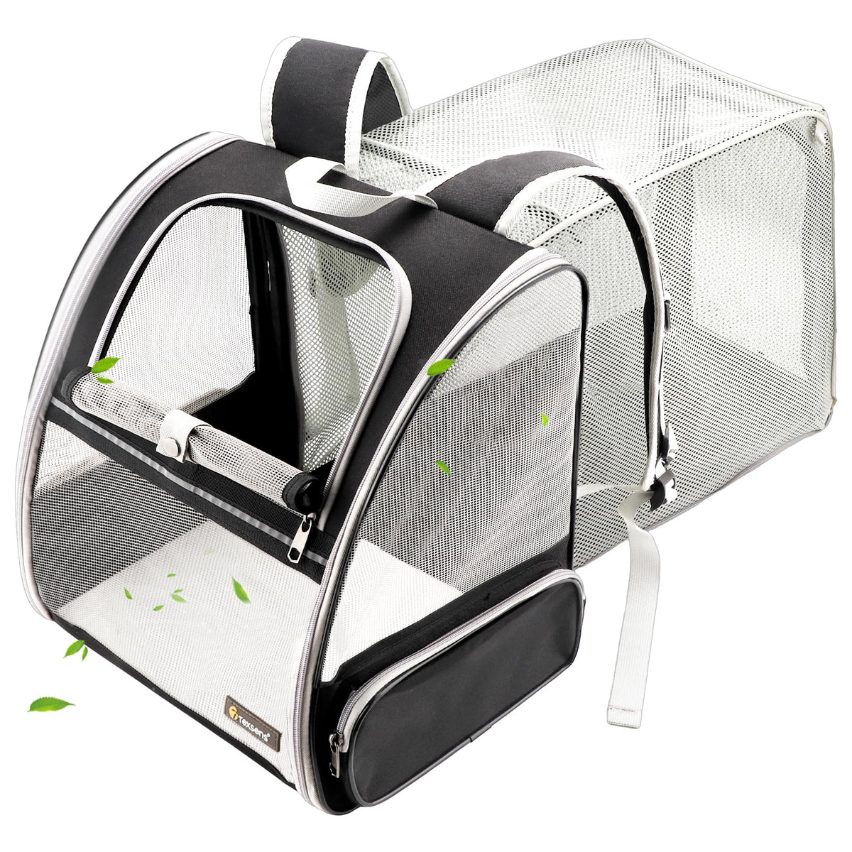 Texsens cat backpack expandable back shows added space for relaxed outdoor excursions.