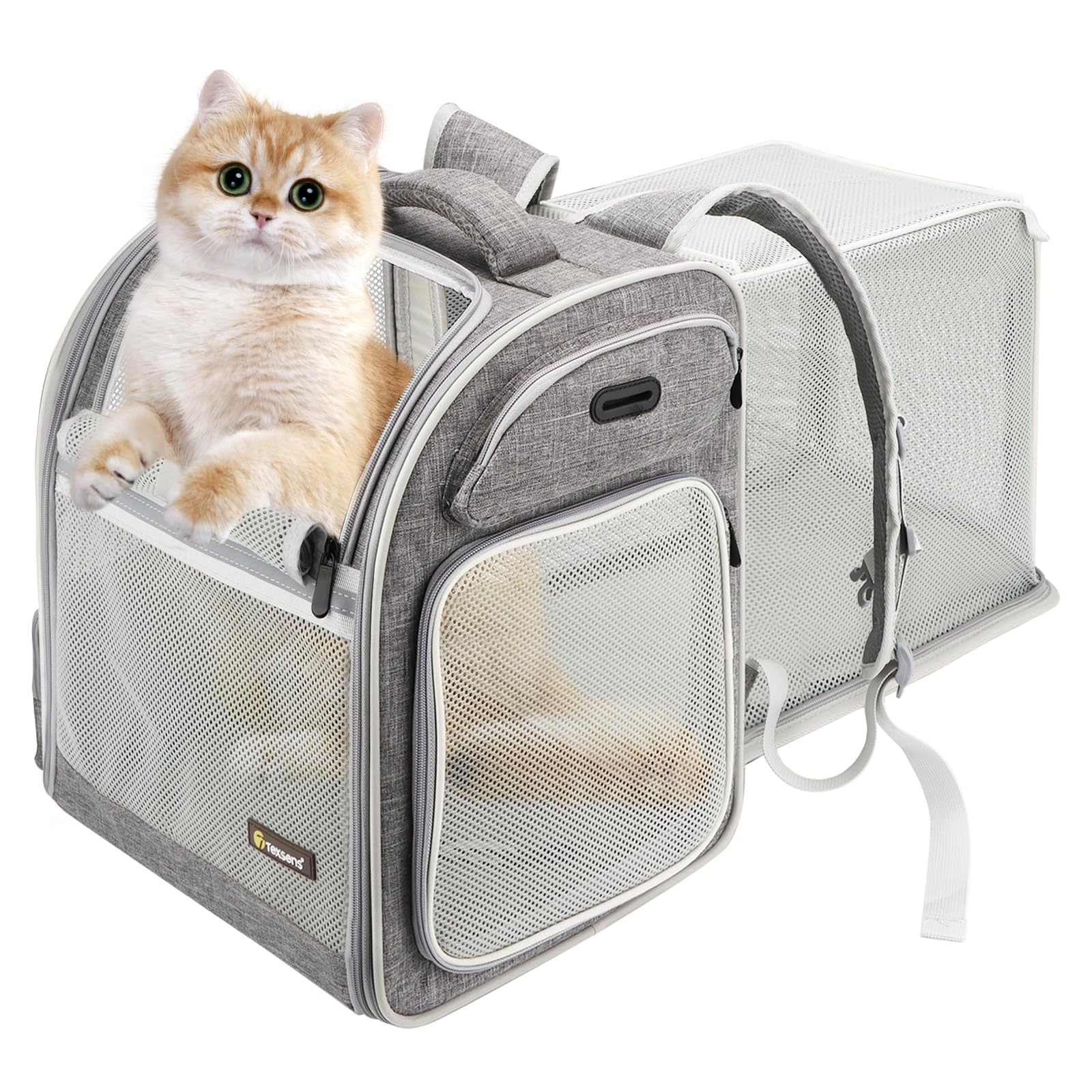 Texsens cat backpack expandable tunnel extension provides extra space for relaxed travel.