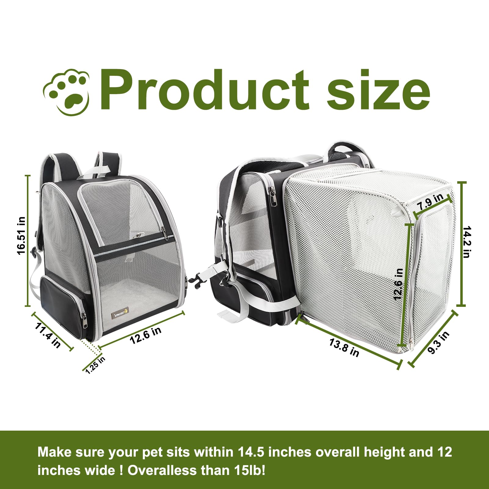 Texsens cat backpack mesh ventilation highlights three-sided airflow for pet comfort.