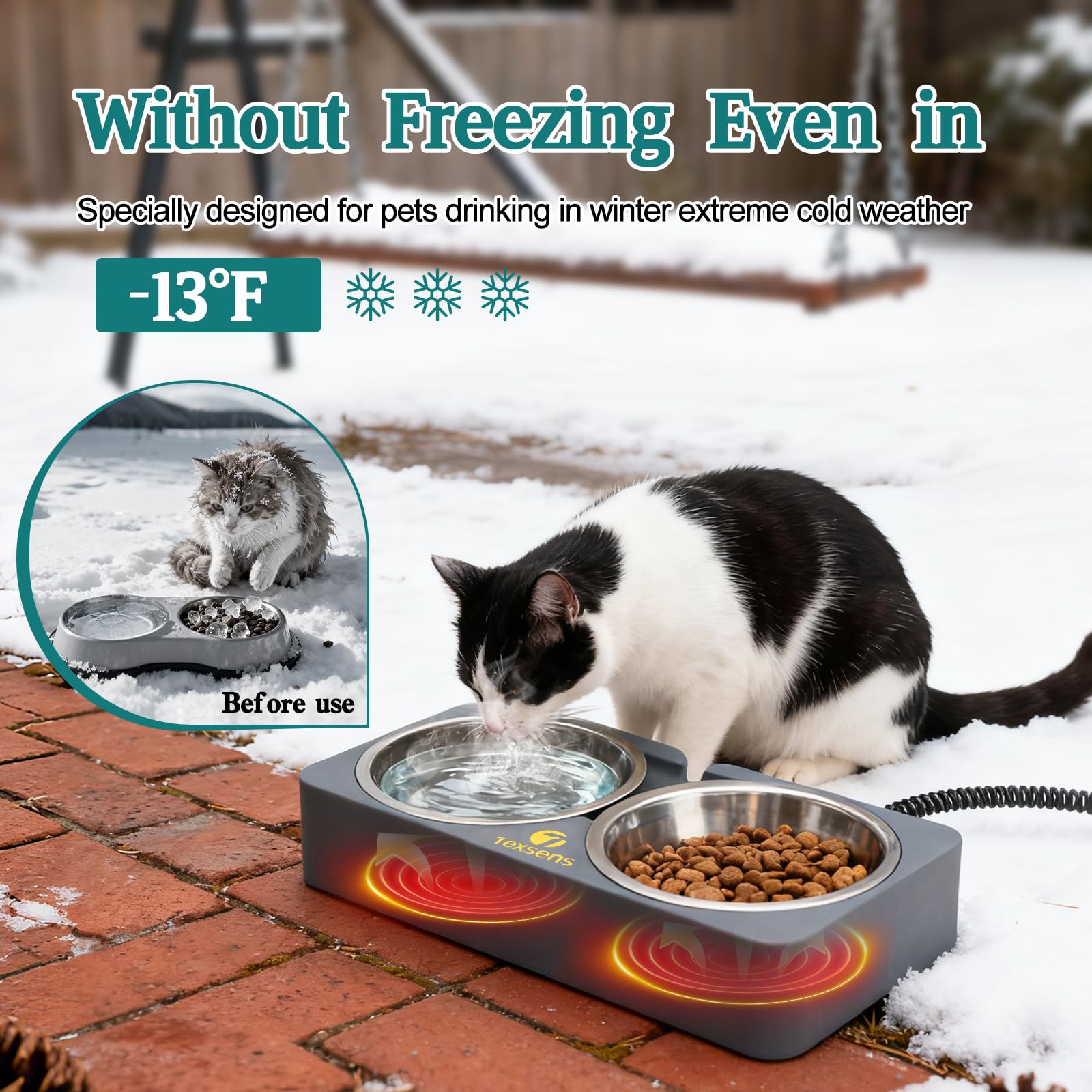 Texsens chew-resistant cord prevents nibbling while pets eat.