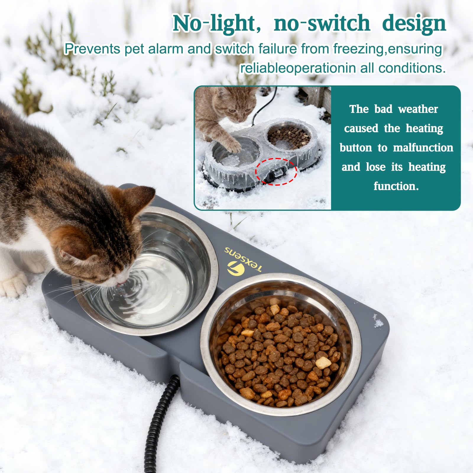 Texsens dual bowls offer versatility for cats and dogs outdoors.