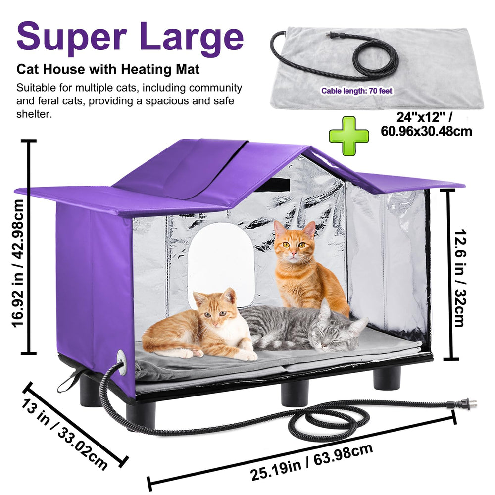 Texsens heated cat house side view highlighting spacious interior and protection