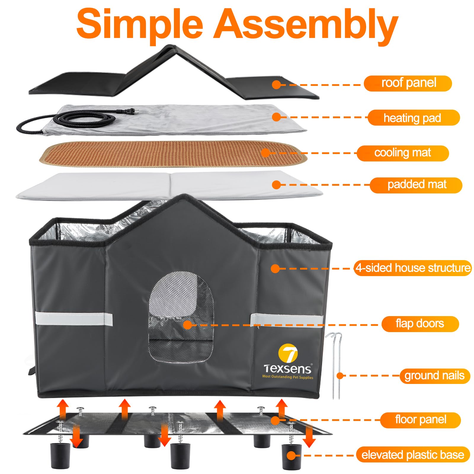 Texsens heated cat shelter reflective strips improve visibility at dawn or dusk.
