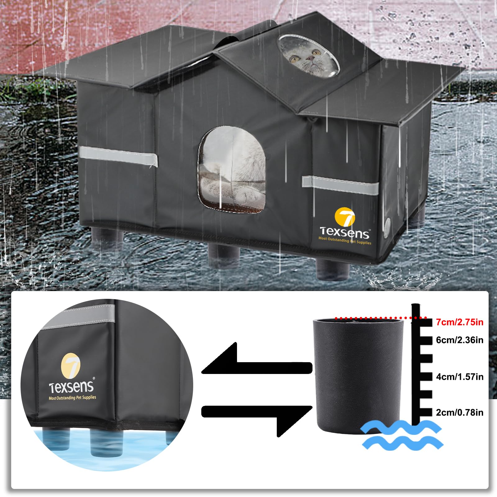 Texsens Outdoor Cat House insulated inside helps keep feral cats warm.