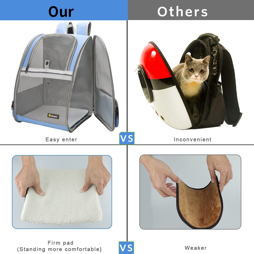 Texsens Pet Backpack Blue color adds visibility and style on outdoor trips.