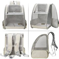 Texsens pet-backpack carrier safety straps and buckle provide secure, comfortable support