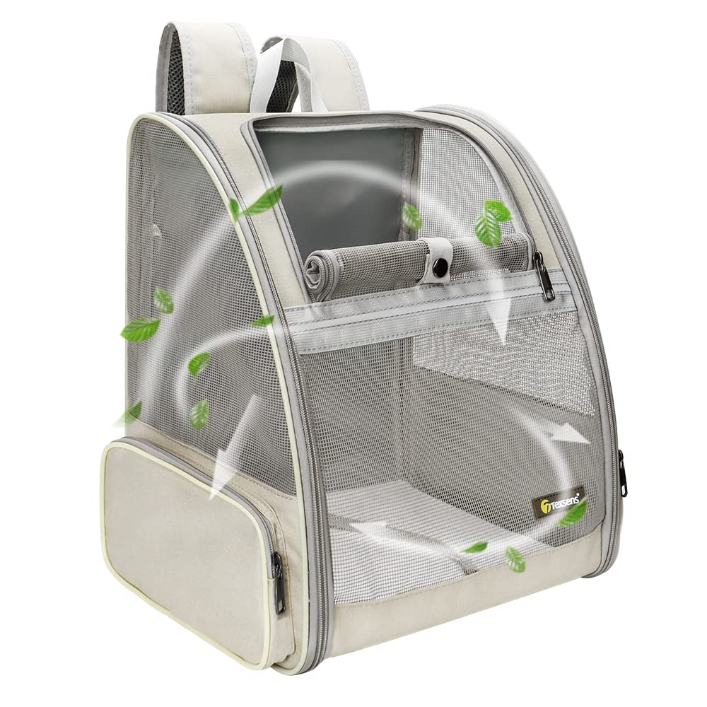 Texsens pet-backpack carrier side view demonstrates a compact, travel-ready option for small pets