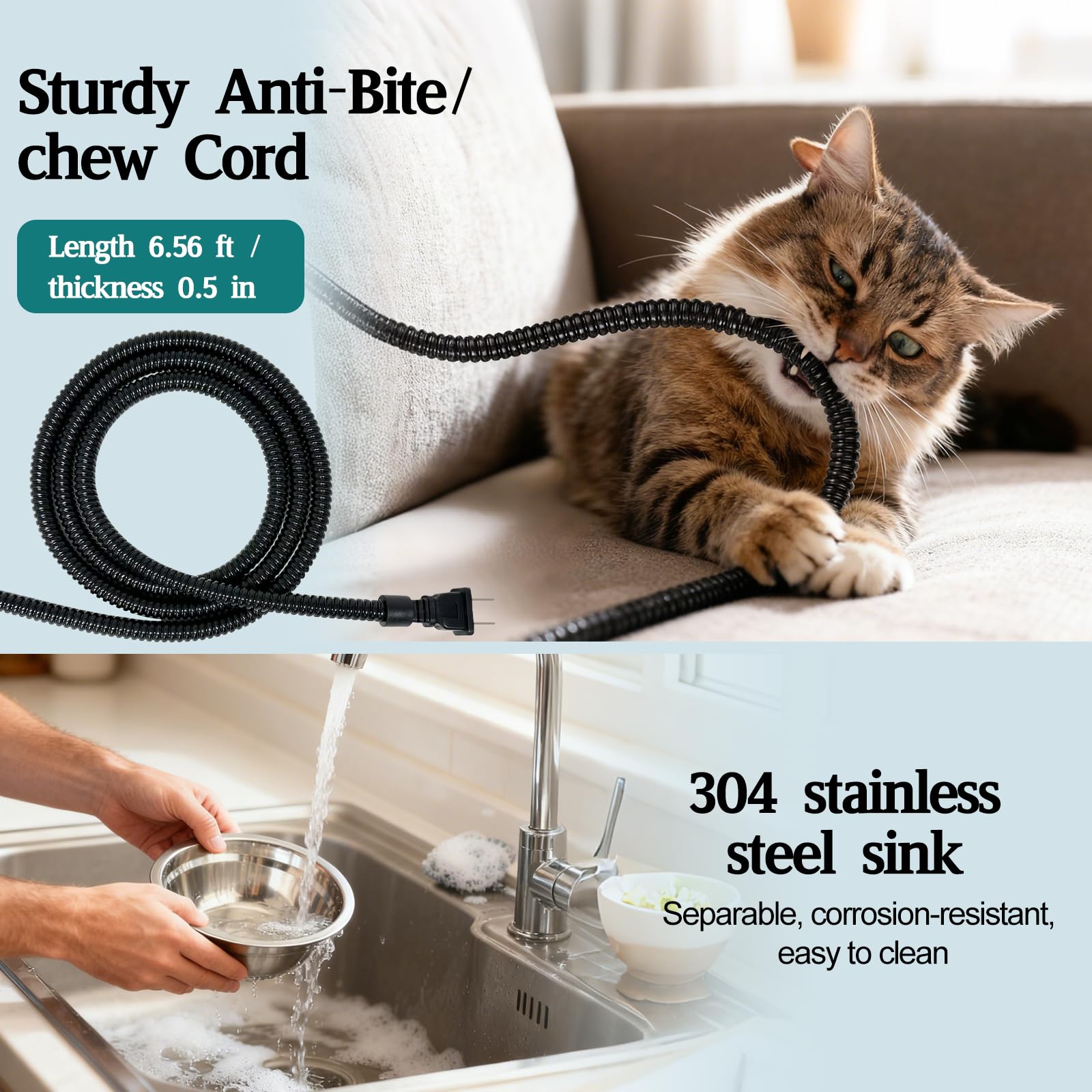 Texsens removable stainless bowls simplify cleaning and maintenance.