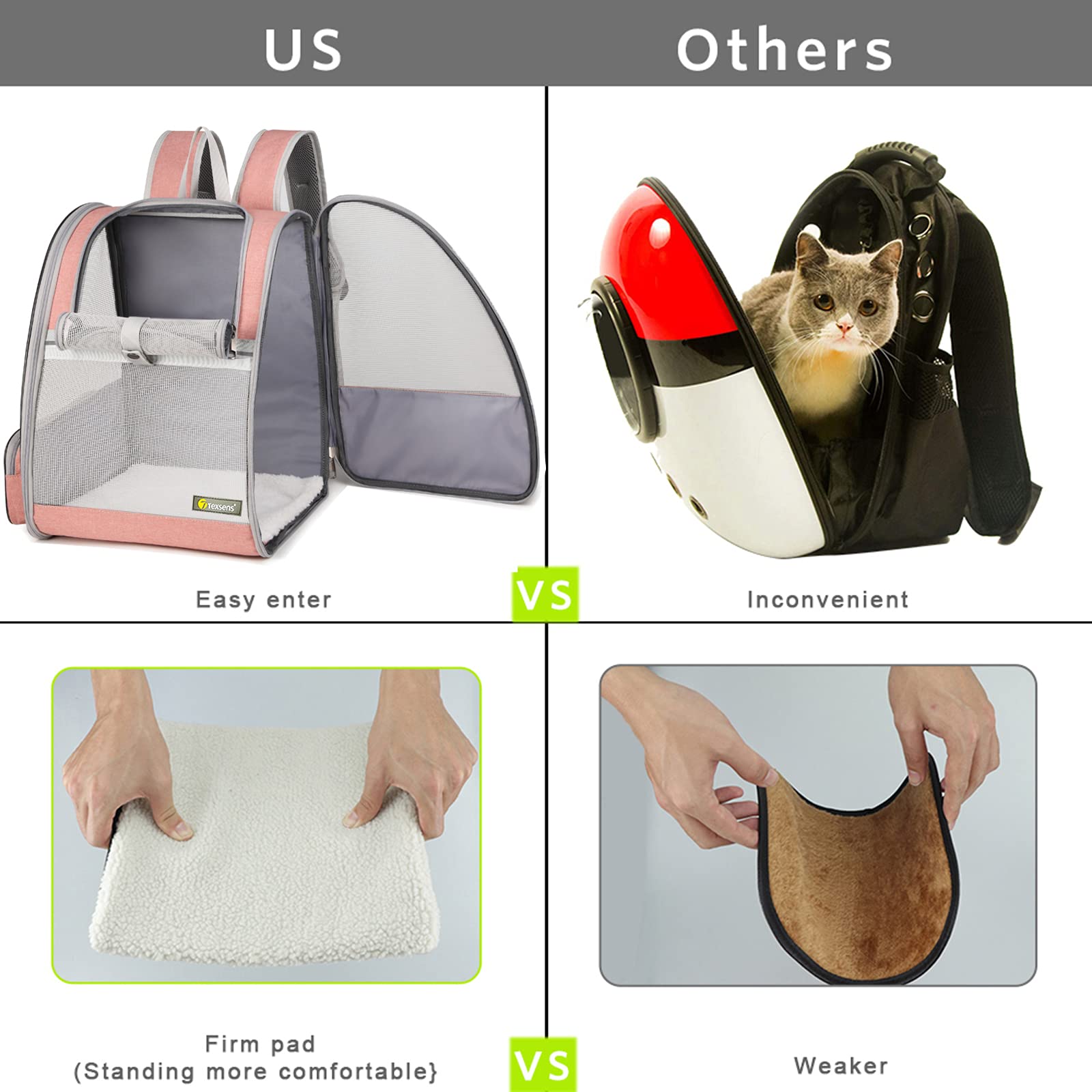 Texsens Traveler Bubble Backpack dimensions label showing size fit guidance