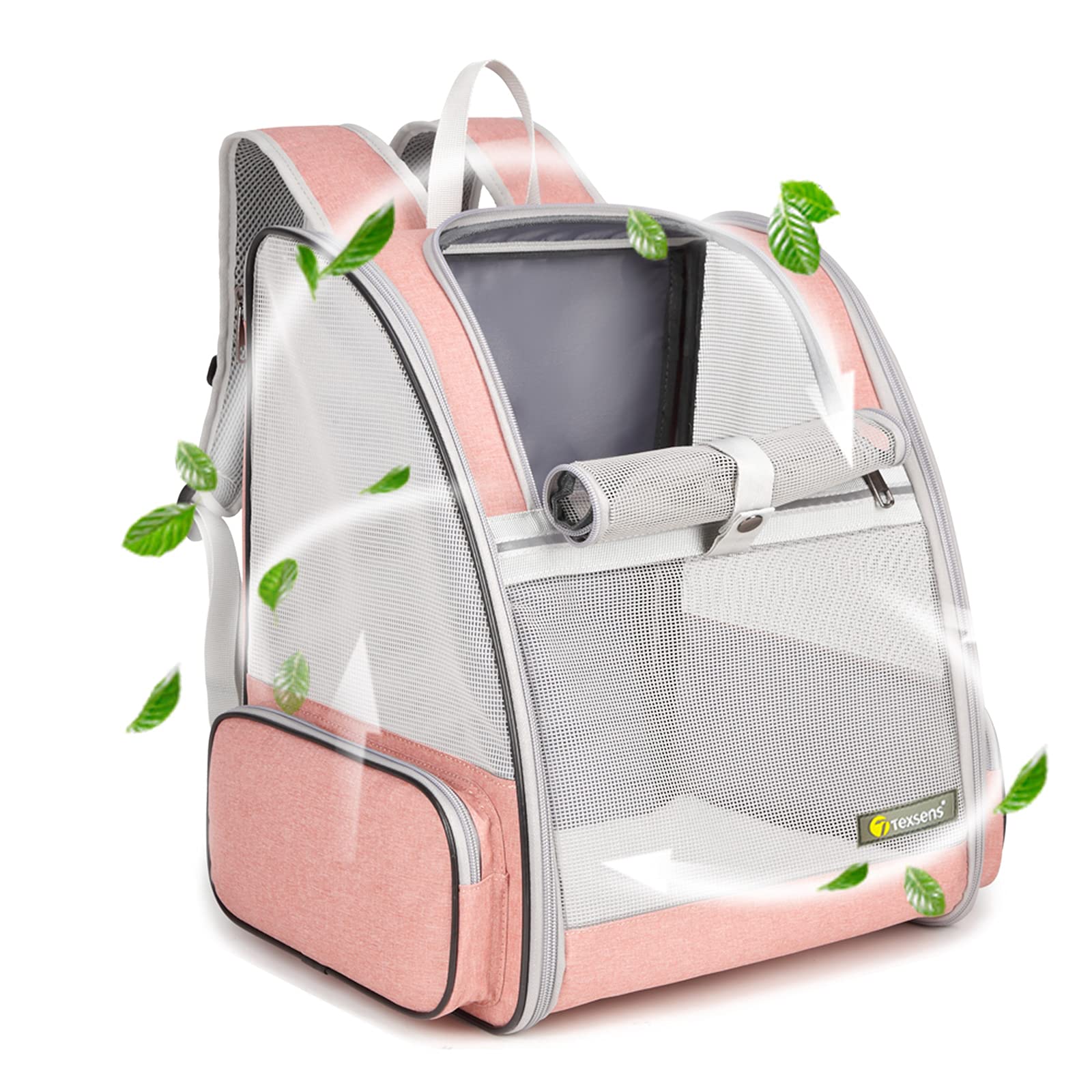 Texsens Traveler Bubble Backpack side mesh view showing breathable panels for pets