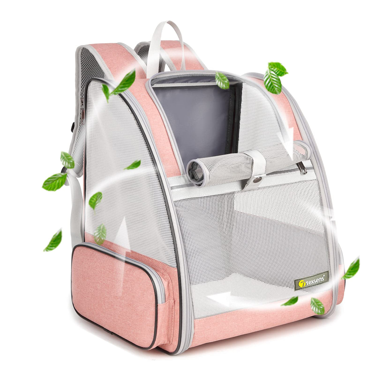 Texsens Traveler Bubble Backpack side mesh view showing breathable panels for pets